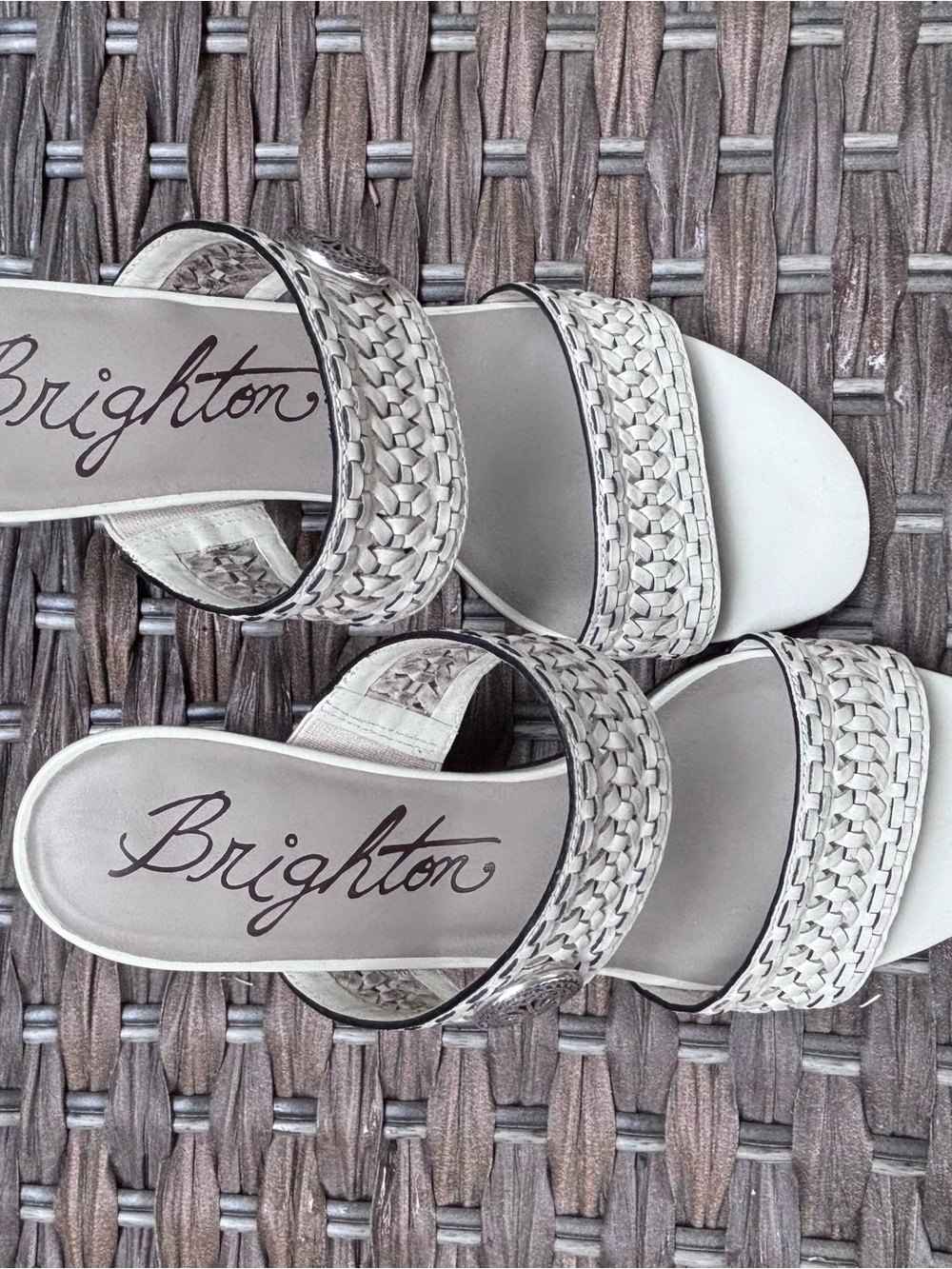 Brighton Cream Woven Double-Strap Slide Sandals